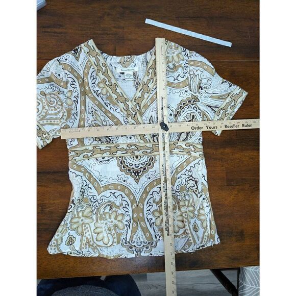 Susan Bristol Printed Short Sleeve Linen Top Women's Size Small - Picture 6 of 6